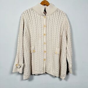 Talbots Woman Silk/Cotton Cable Knit Button Cardigan, Size 2X